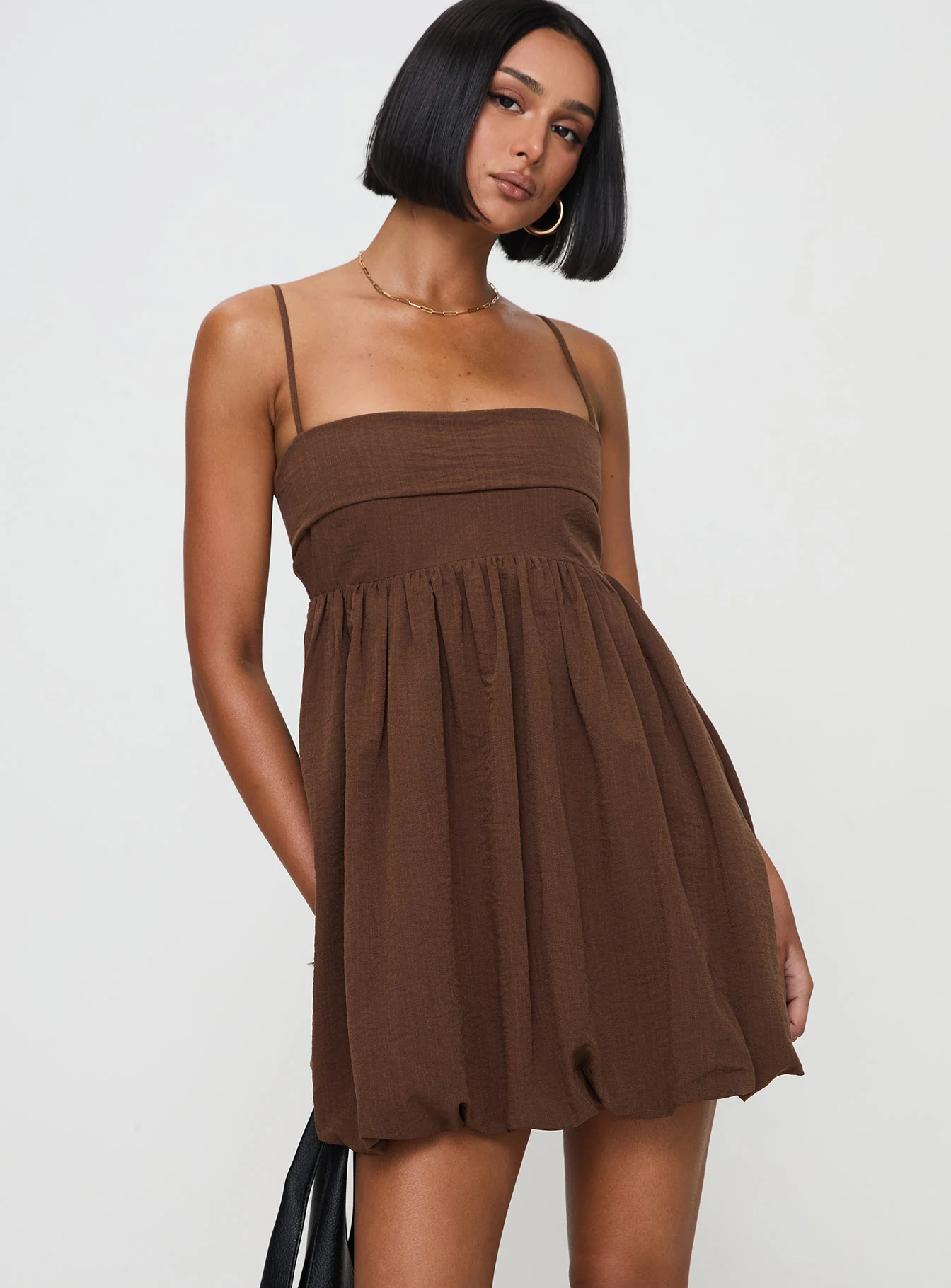 Layken Bubble Hem Mini Dress Chocolate Tall