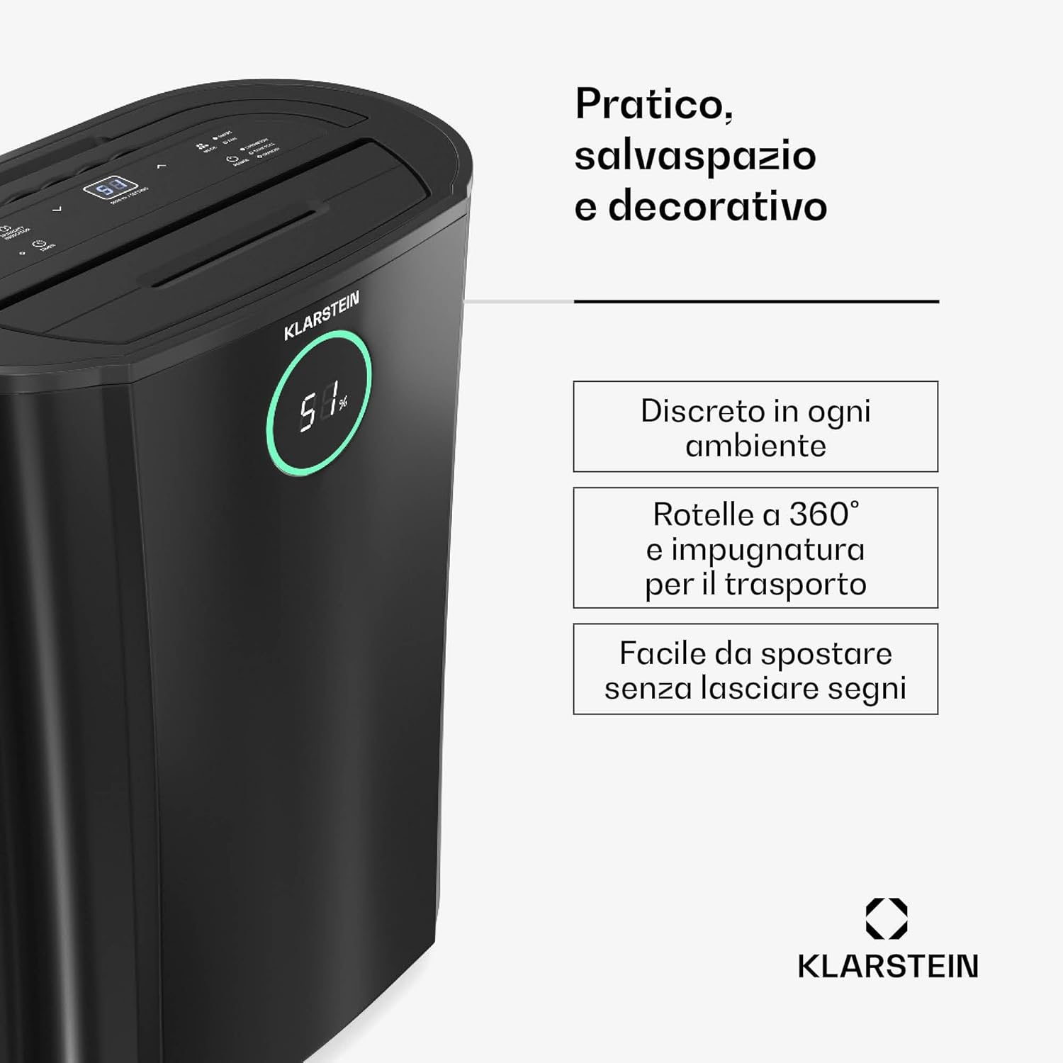 KLARSTEIN DryFy ProConnect 16L - Deumidificatore, WiFi, 285W, Serbatoio da 2,5L, 16L/Giorno, Filtro a Carboni Attivi, Timer 24 Ore, Silenzioso, per Casa, Bagno, Camera da Letto, Muffa, umidità, Nero