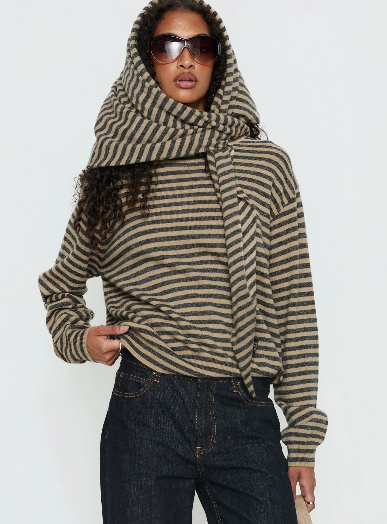 Olsen Scarf Detail Long Sleeve Sweater Multi