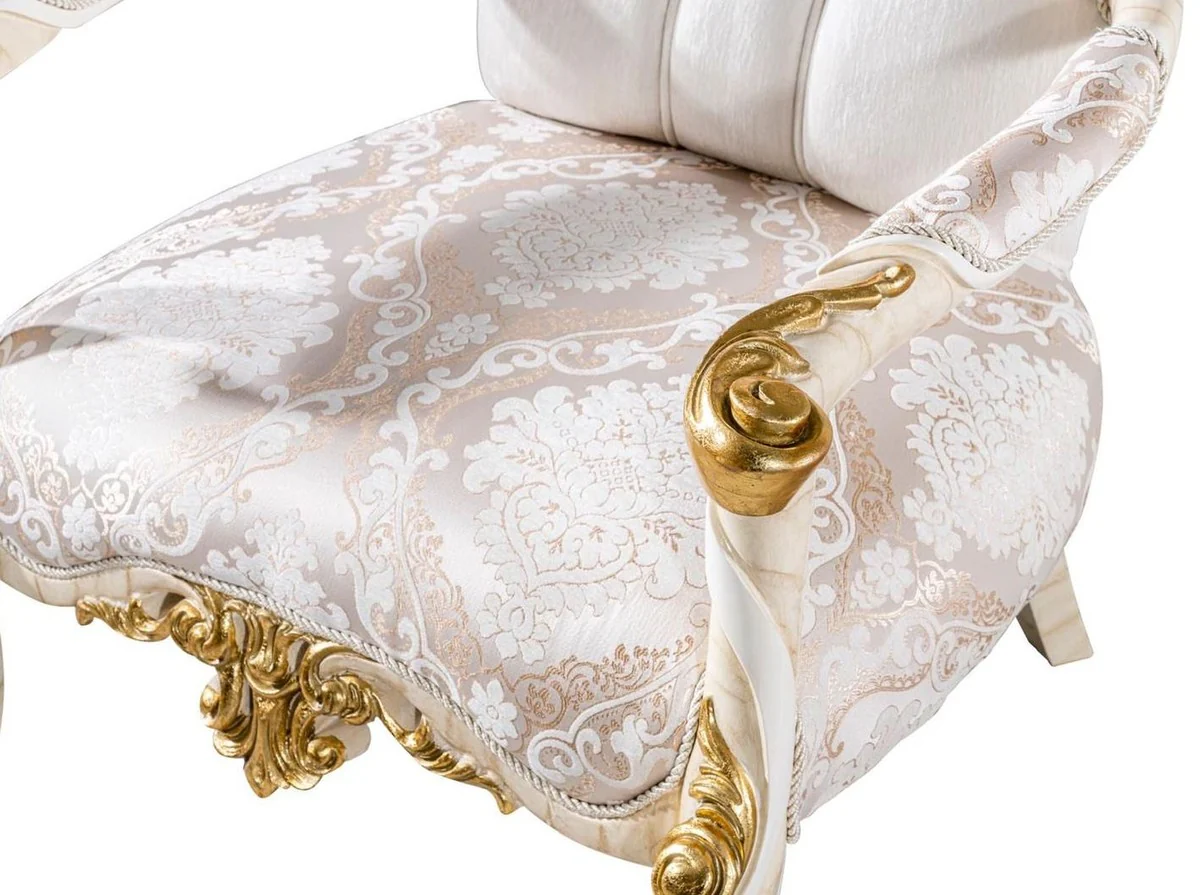 Luxury Baroque Living Room Set White / Brown / White / Beige / Gold - 2 Baroque Sofas & 2 Baroque Armchairs & 1 Baroque Coffee Table - Luxury Living Room Furniture in Baroque Style - Baroque Furniture