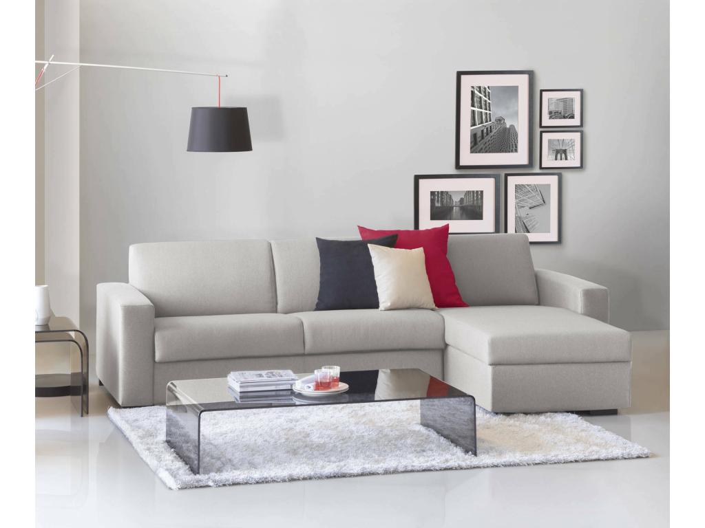 Sofa cama Dabala, Sofá de esquina, 100% Made in Italy, Sofá con apertura giratoria, con contenedor reversible Peninsula, con reposabrazos delgados, Cm 260x95h90, Gris