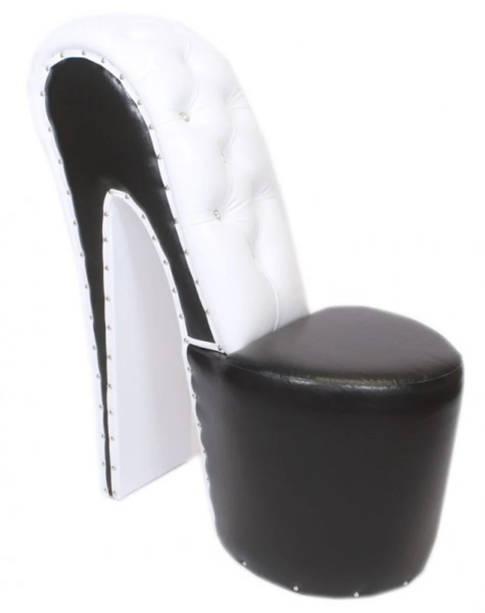 High heel armchair with decorative stones black / white luxury design - designer armchair - club furniture - shoe chair armchair