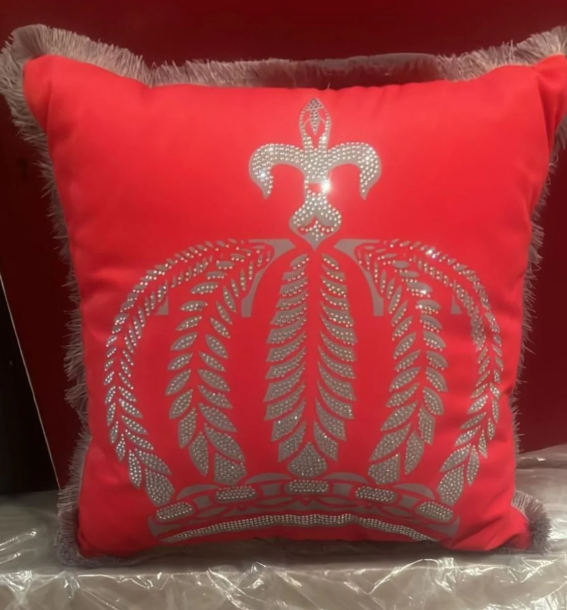 Harald Glööckler luxury decorative cushion Pompöös by Krone with rhinestones red / silver 50 cm