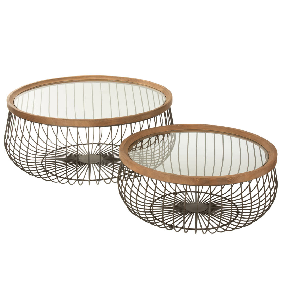 Salontafel Rond metaal/glas - set van 2