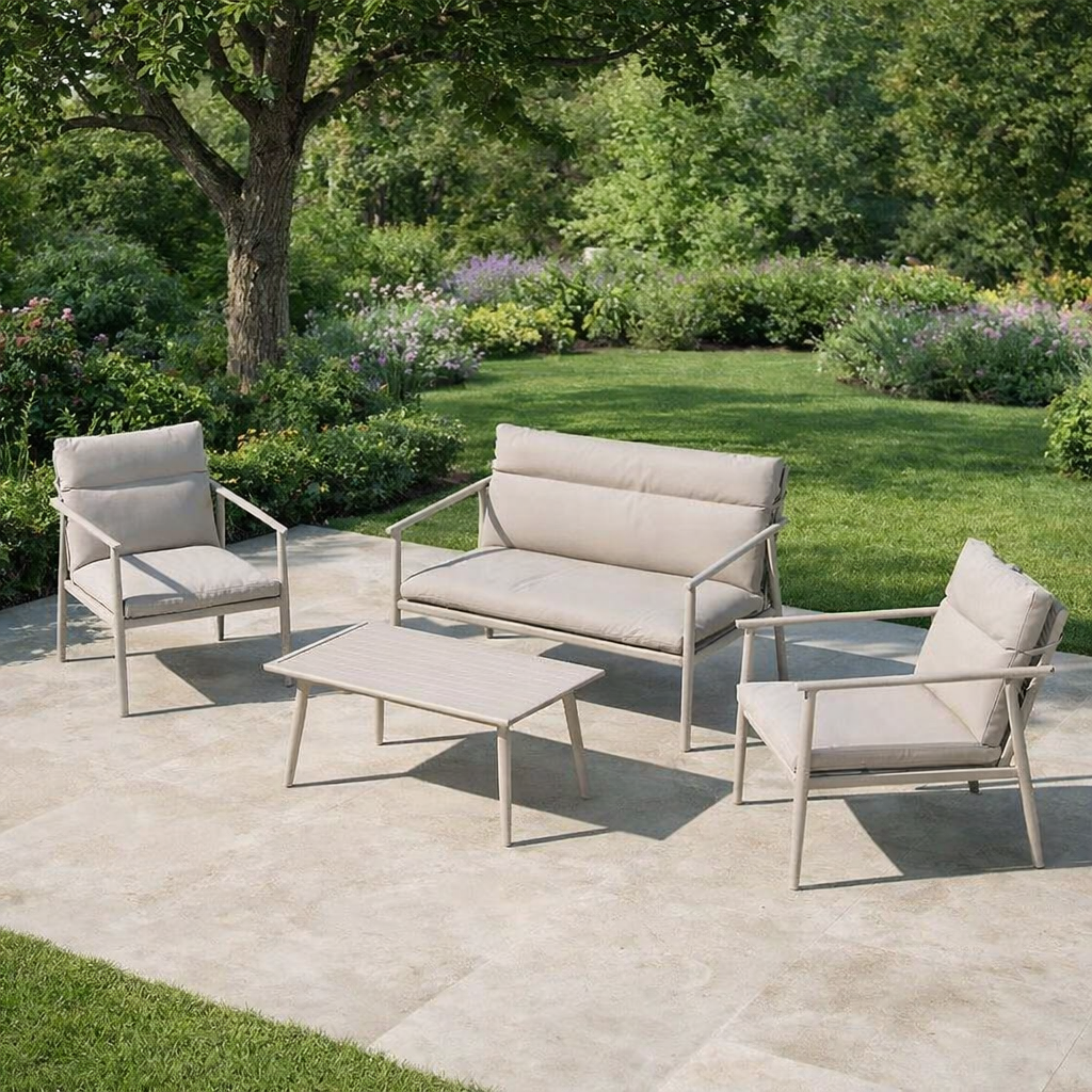 Tuin loungeset Margret beige - bank, stoelen & tafel
