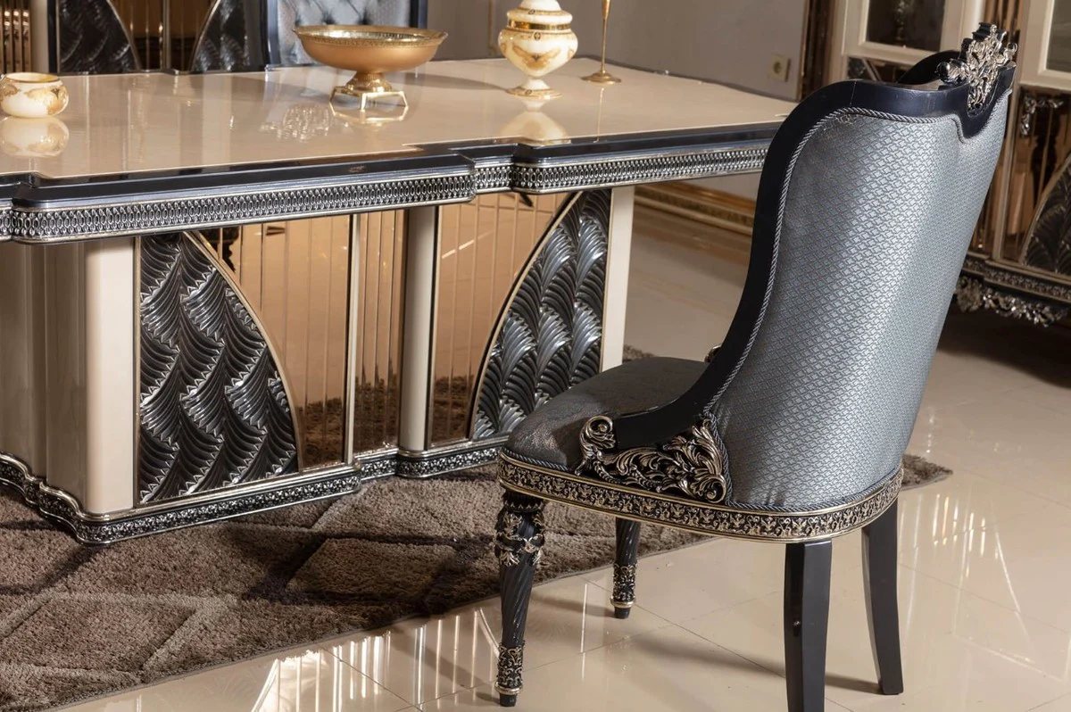 Luxury Baroque Dining Table Beige / Black / Gold - Rectangular Baroque Style Kitchen Table - Luxury Dining Room Furniture in Baroque Style - Baroque Dining Room Furniture - Baroque Furnishings