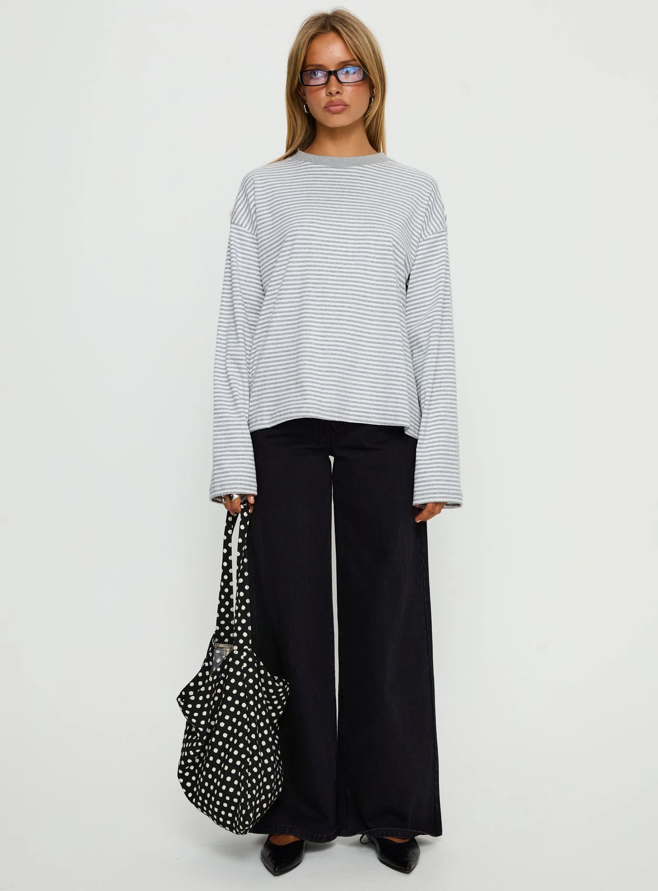 Settle Down Long Sleeve Top Grey / White Stripe