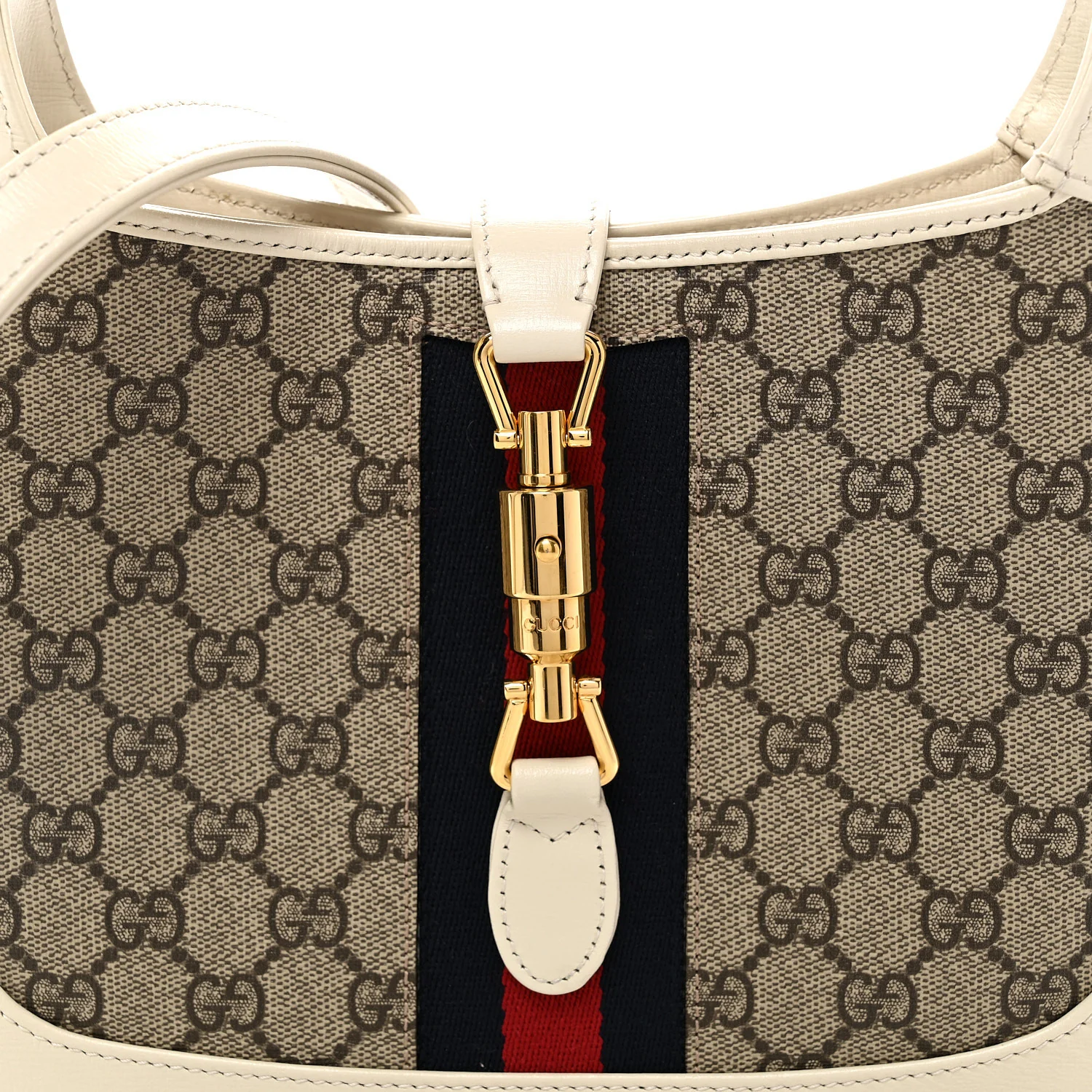GG Supreme Monogram Azalea Calfskin Web Small Jackie 1961 Hobo Beige Ebony Mystic White - Top Club