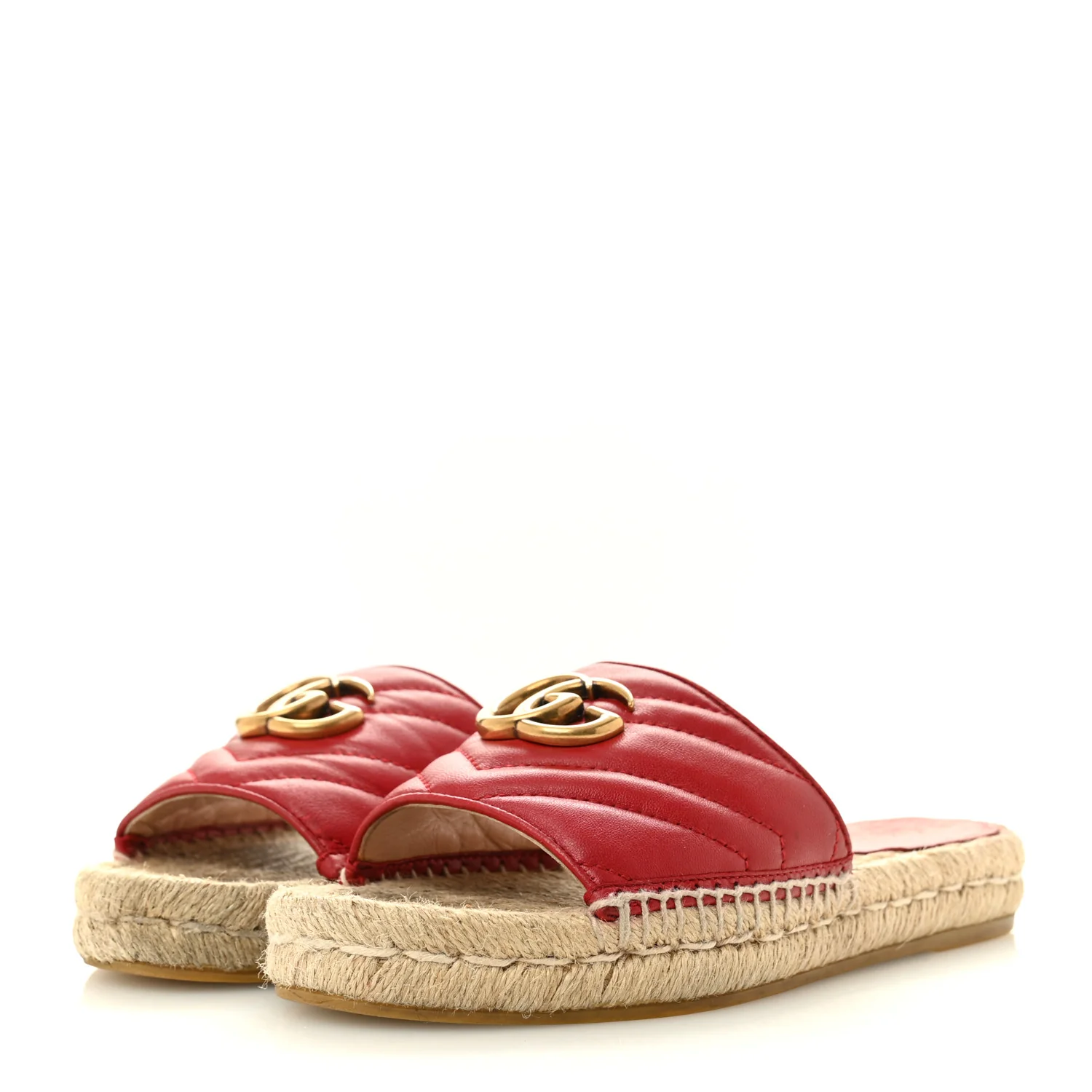 Nappa Matelasse GG Marmont Espadrille Slide Sandals 35 Hibiscus Red - Top Club