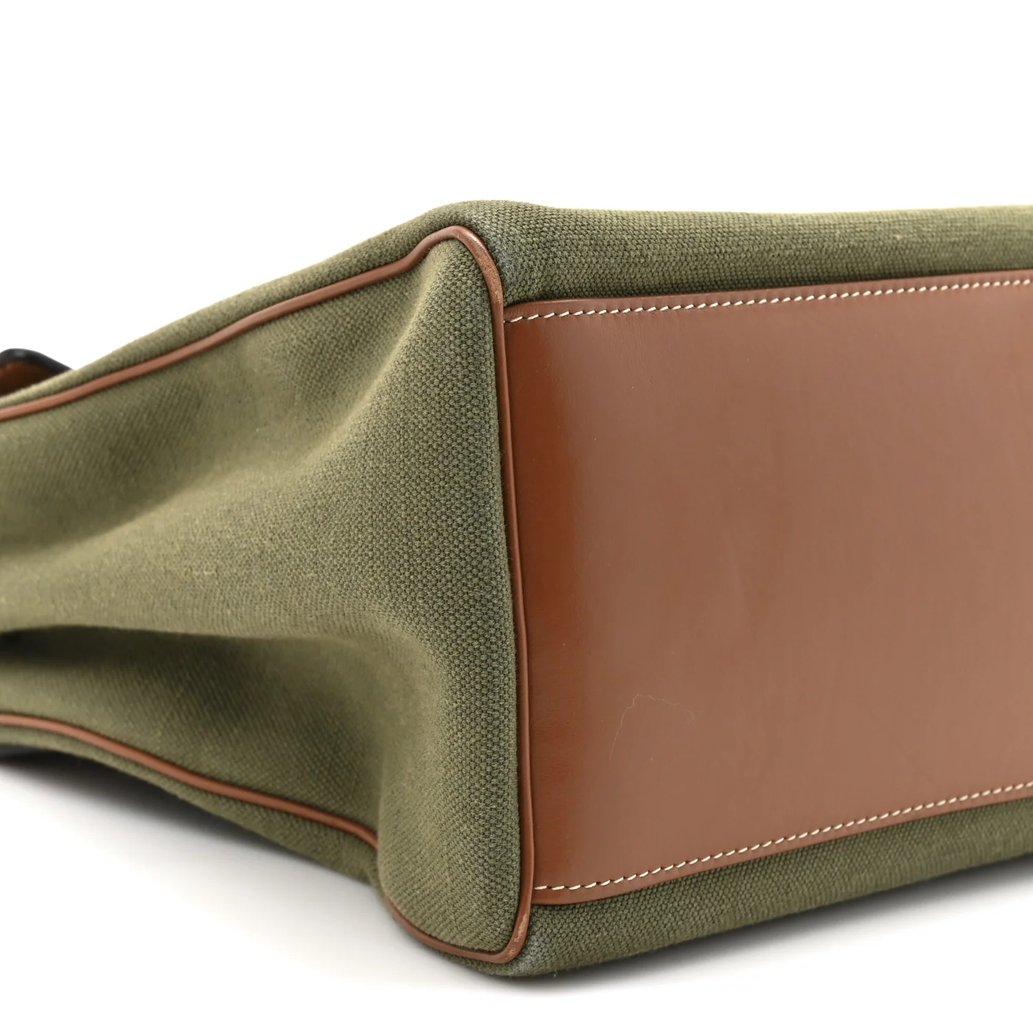 Canvas Calfskin Medium Soft 16 Top Handle Bag Khaki Tan - Top Club