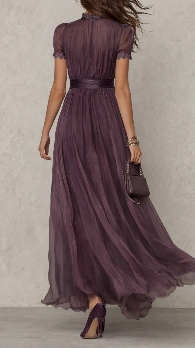 Women's High-Neck, Lace-Paneled, Flowy Chiffon Dress - Nordfashionstorm - Women's Clothing, Fashion for You - Nordfashionstorm.com