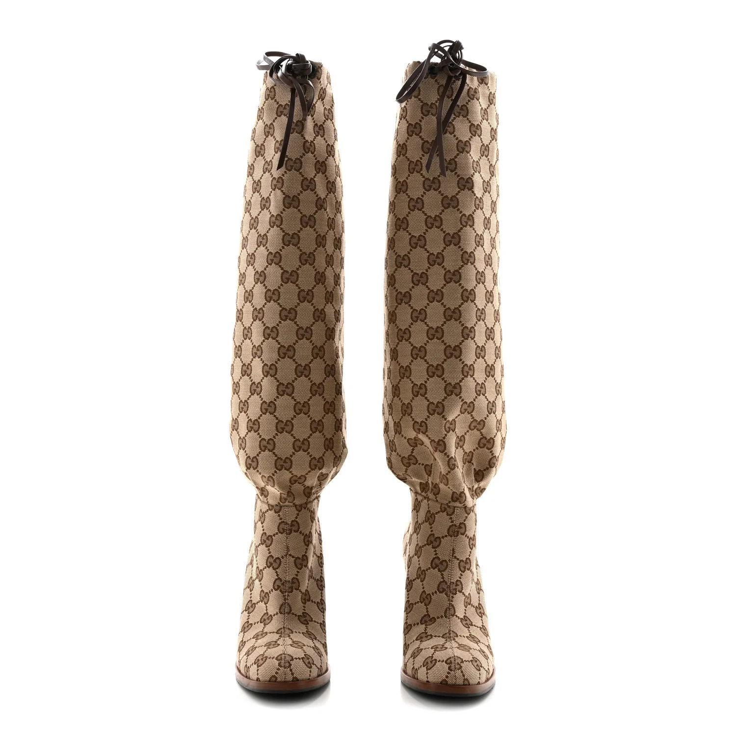 Monogram Malaga Kid Lisa Mid Heel Boots 37 Beige Ebony