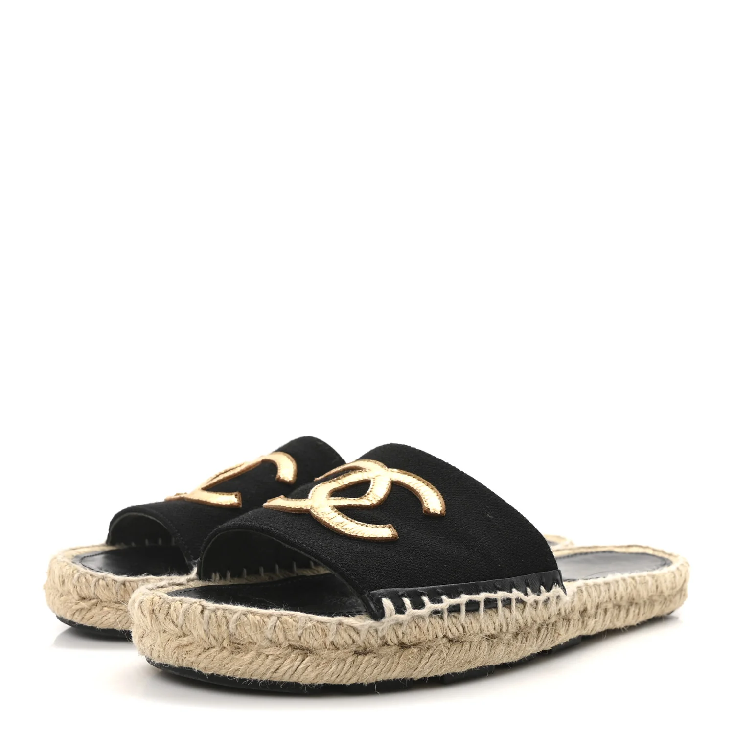 Wool Laminated Lambskin CC Slide Sandals 41 Black Gold - Top Club