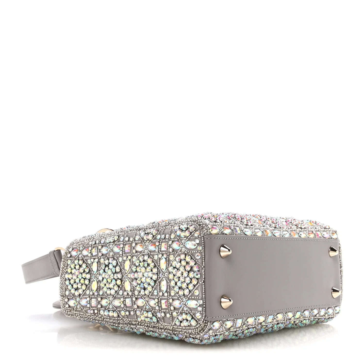 Calfskin Satin Celestial Bead Embroidery Embroidered Small Lady Dior Grey Multicolor - Top Club