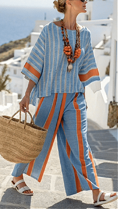 Women's Fashionable Loose Round Neck Top and High Waisted Pants Two-Piece Set - Nordfashionstorm - Women's Clothing, Fashion for You - Nordfashionstorm.com