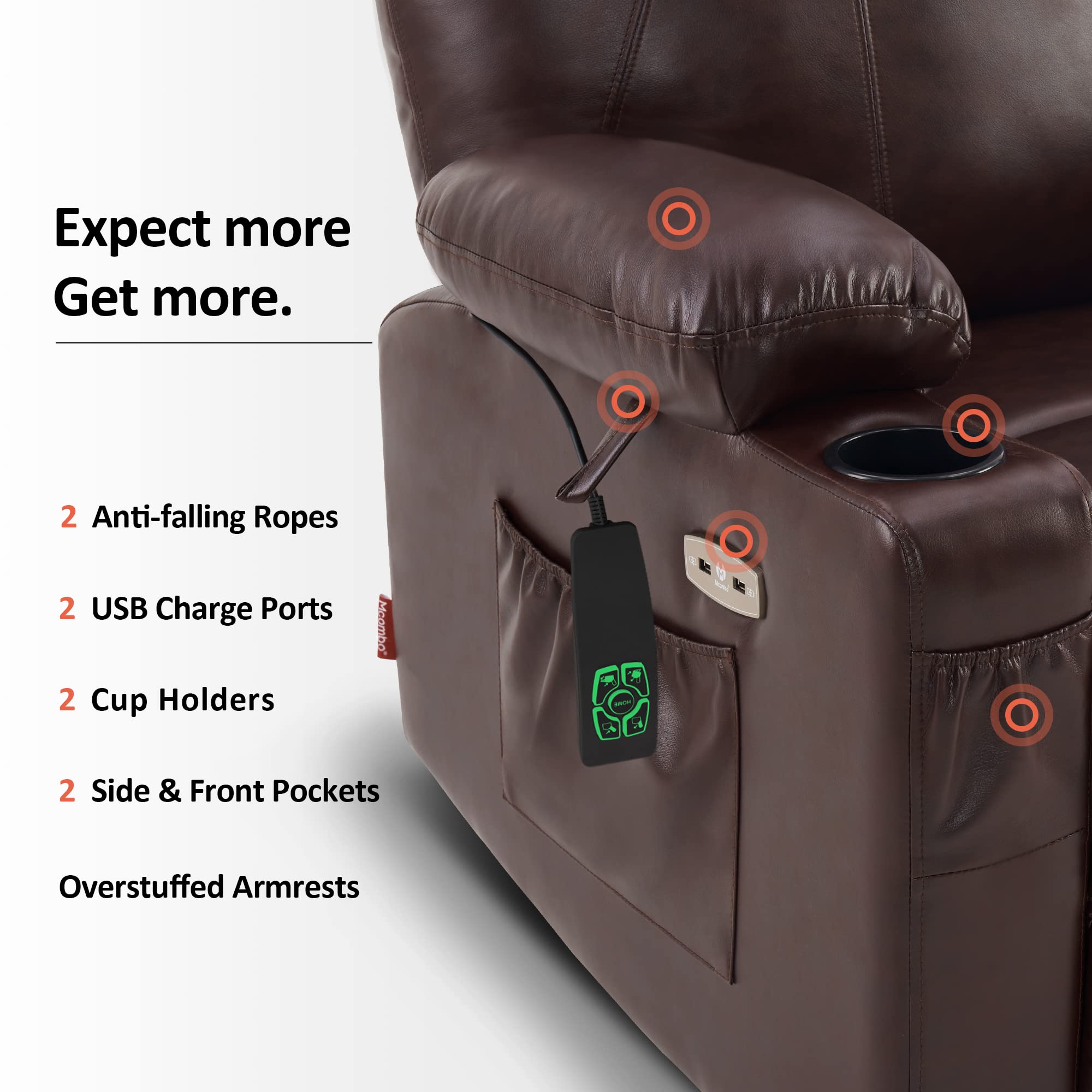 💥Clearance Sale🔥 MCombo Large Lay Flat Dual Motor Power Lift Recliner Chair Sofa with Massage and Heat, USB Ports, Cup Holders, Extended Footrest！