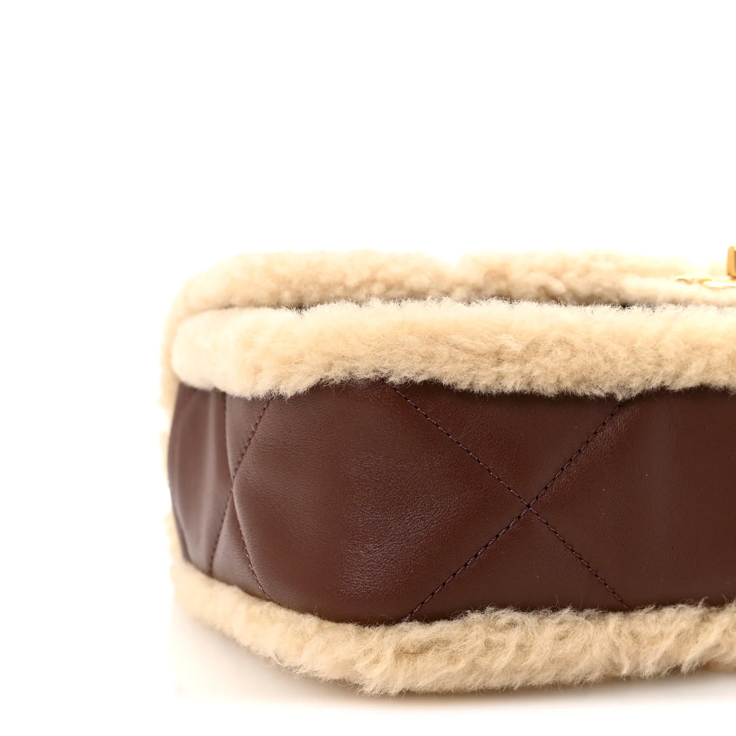 Shearling Lambskin Quilted Furry Coco Flap Dark Brown Beige - Top Club