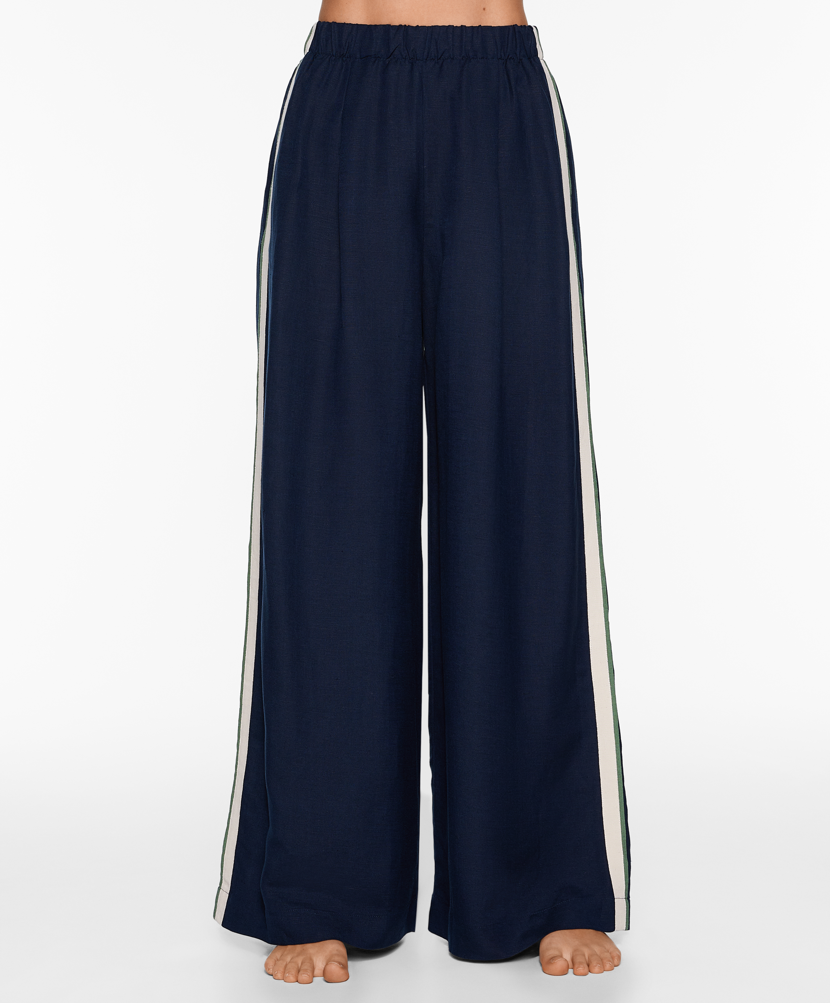 OYSHO Trousers with linen appliqué along the sides