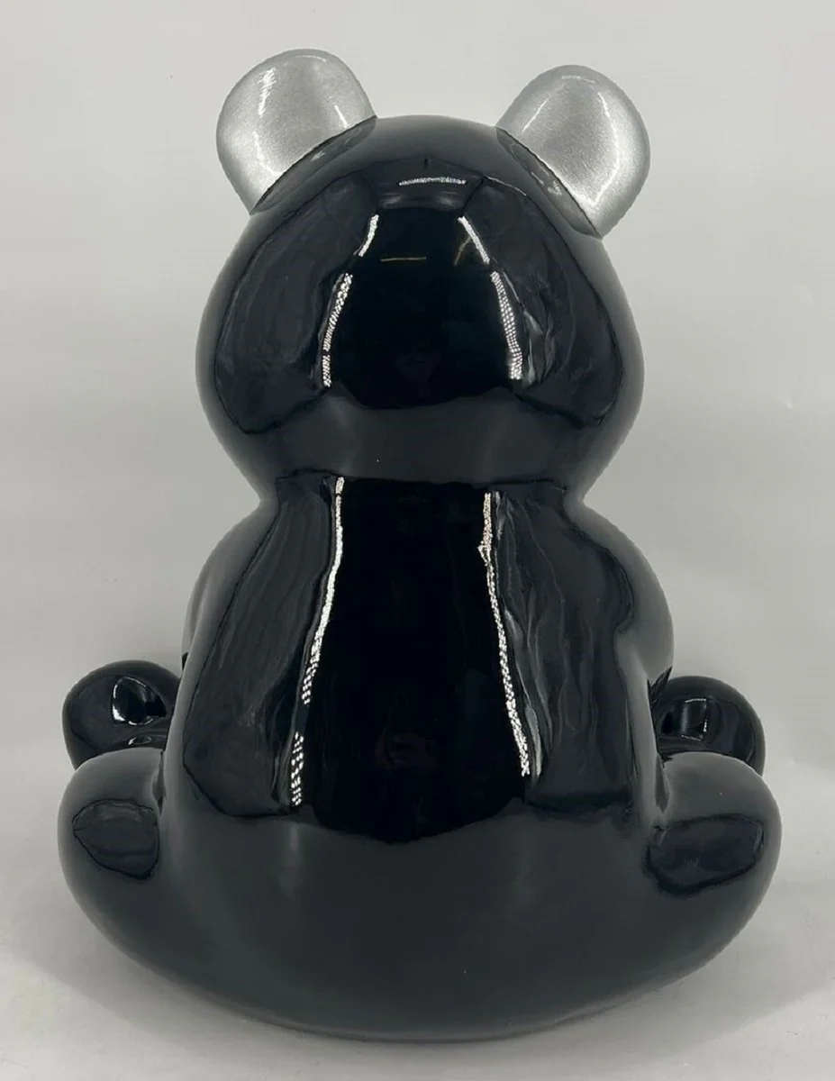 Luxury decorative figure boxer teddy bear black / silver 50 cm - decorative sculpture