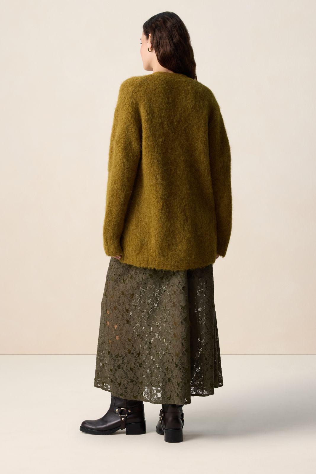 Donkergroene kanten maxi rok