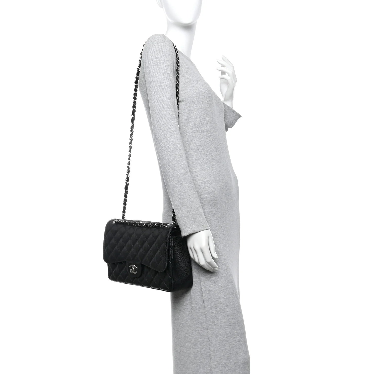 Caviar Quilted Jumbo Double Flap Black