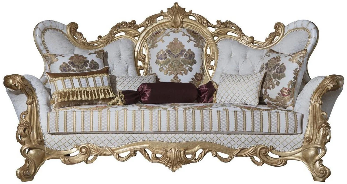 Luxury Baroque Living Room Set White / Gray / Gold - 2 Sofas & 2 Armchairs & 1 Coffee Table - Baroque Living Room Furniture - Noble & Magnificent
