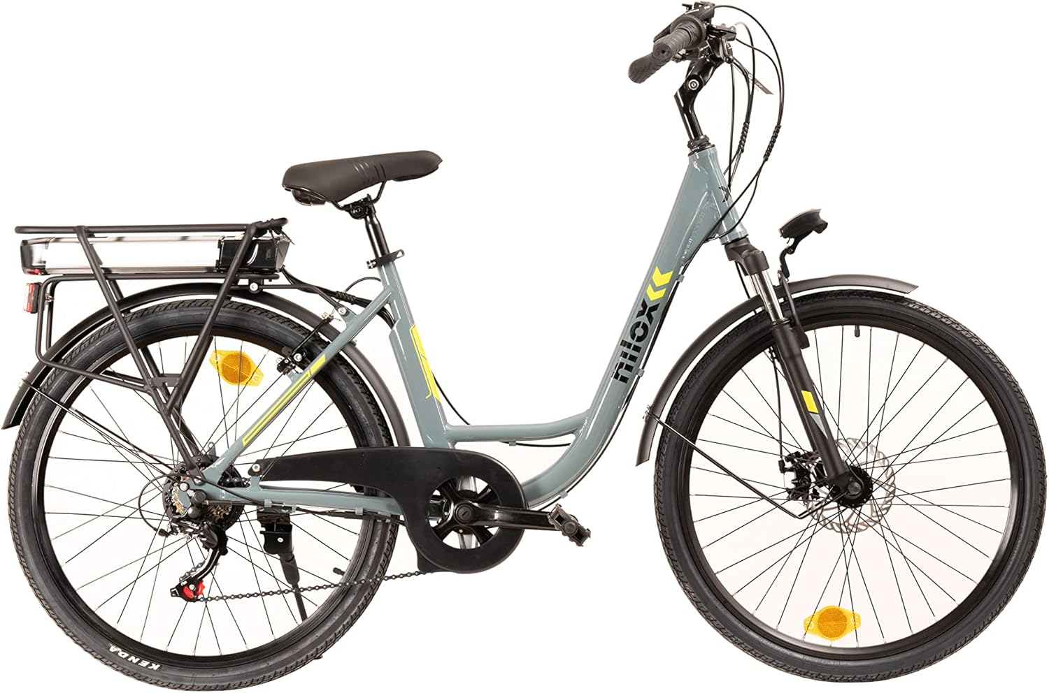 Nilox, E-Bike X7 f, Trekking Bike con Pedalata Assistita, 80 km di Autonomia, Fino a 25 km/h, Motore Bafang 36 V 250 W, Batteria al Litio da 36 V- 12.8 Ah, Copertoni Semi Tassellati 26