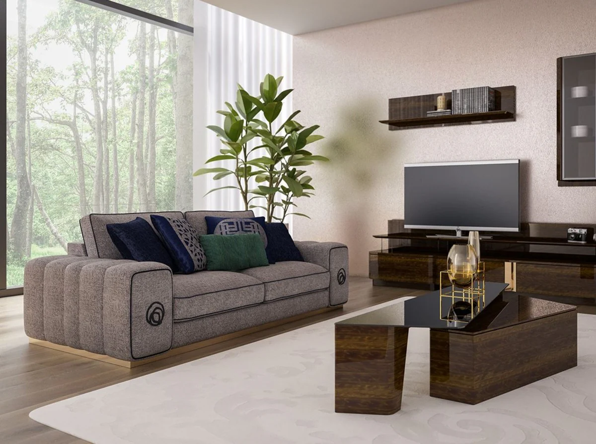 Luxury living room sofa gray / black / gold 220 x 100 x H. 65 cm - Noble living room furniture - Luxury furniture