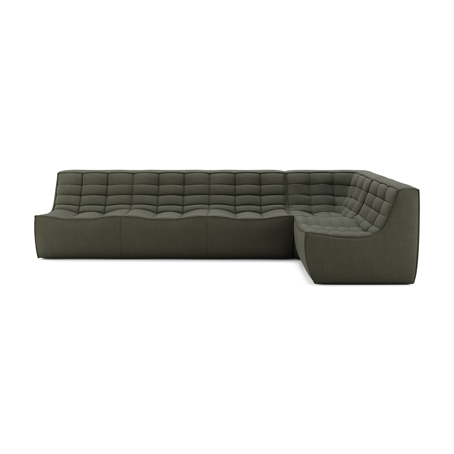 Modulaire bank N701 moss green set 1+3 seat, 90° recht hoek