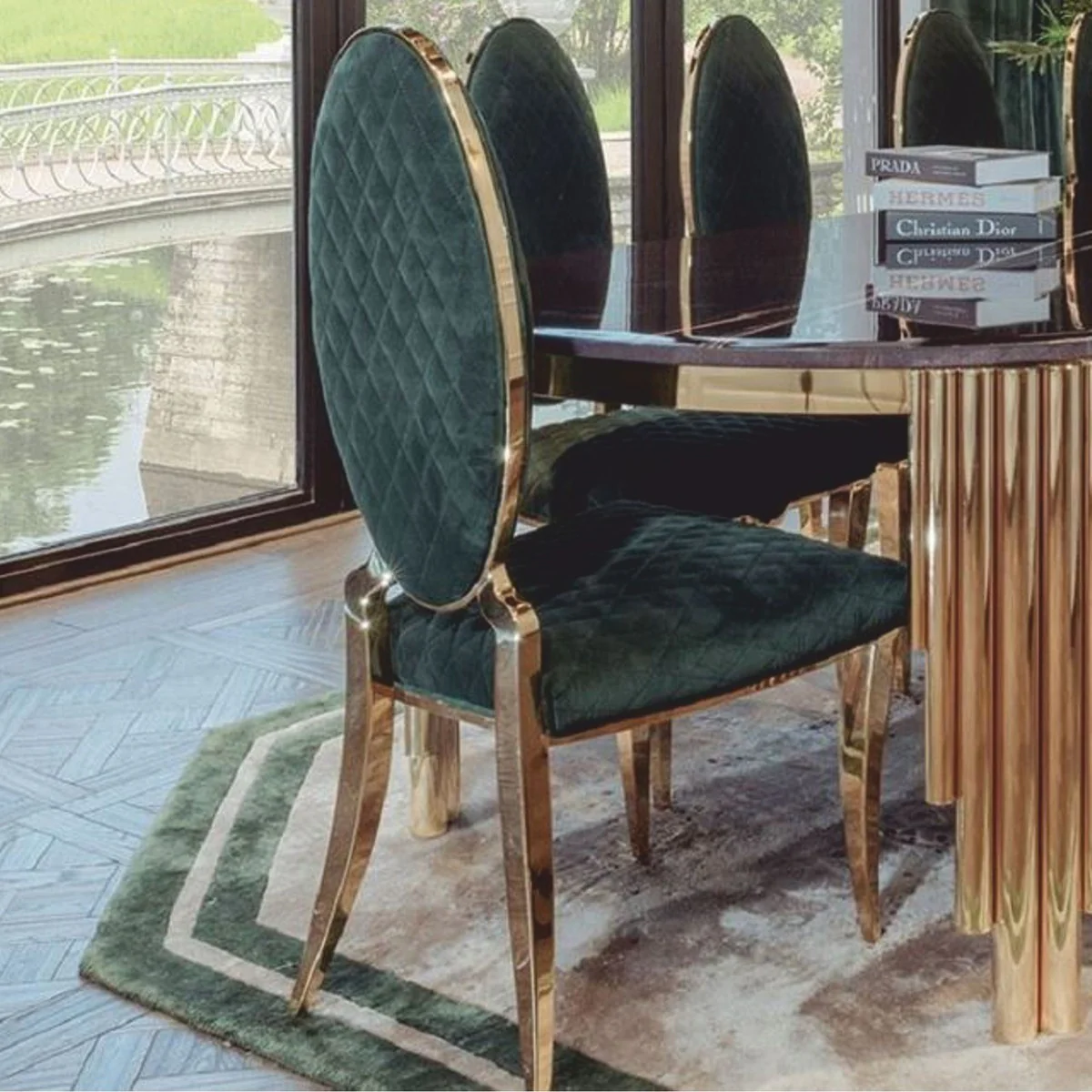 Luxury dining room chair green / gold H. 108 cm - Dining room furniture