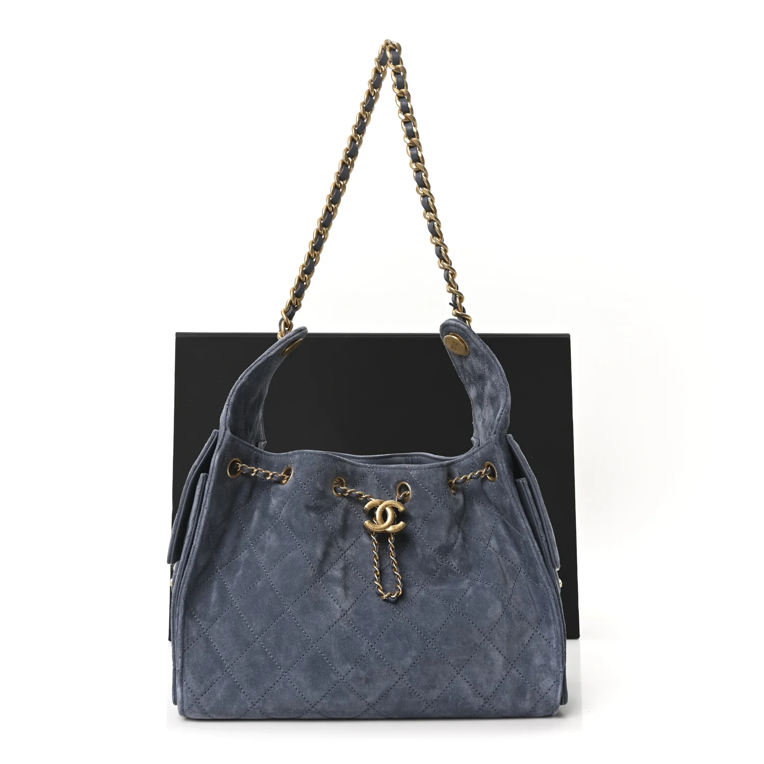 Suede Quilted Small Chanel 25 Handbag Blue - Top Club