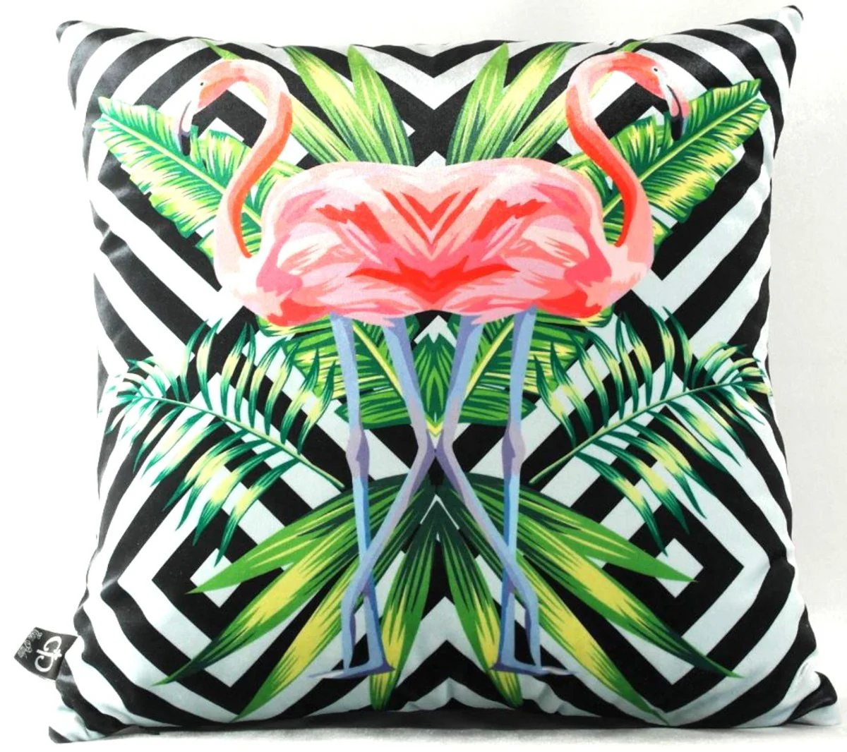 Luxury decorative cushion Florida flamingos multicolored 45 x 45 cm - finest velvet fabric - decorative living room cushion