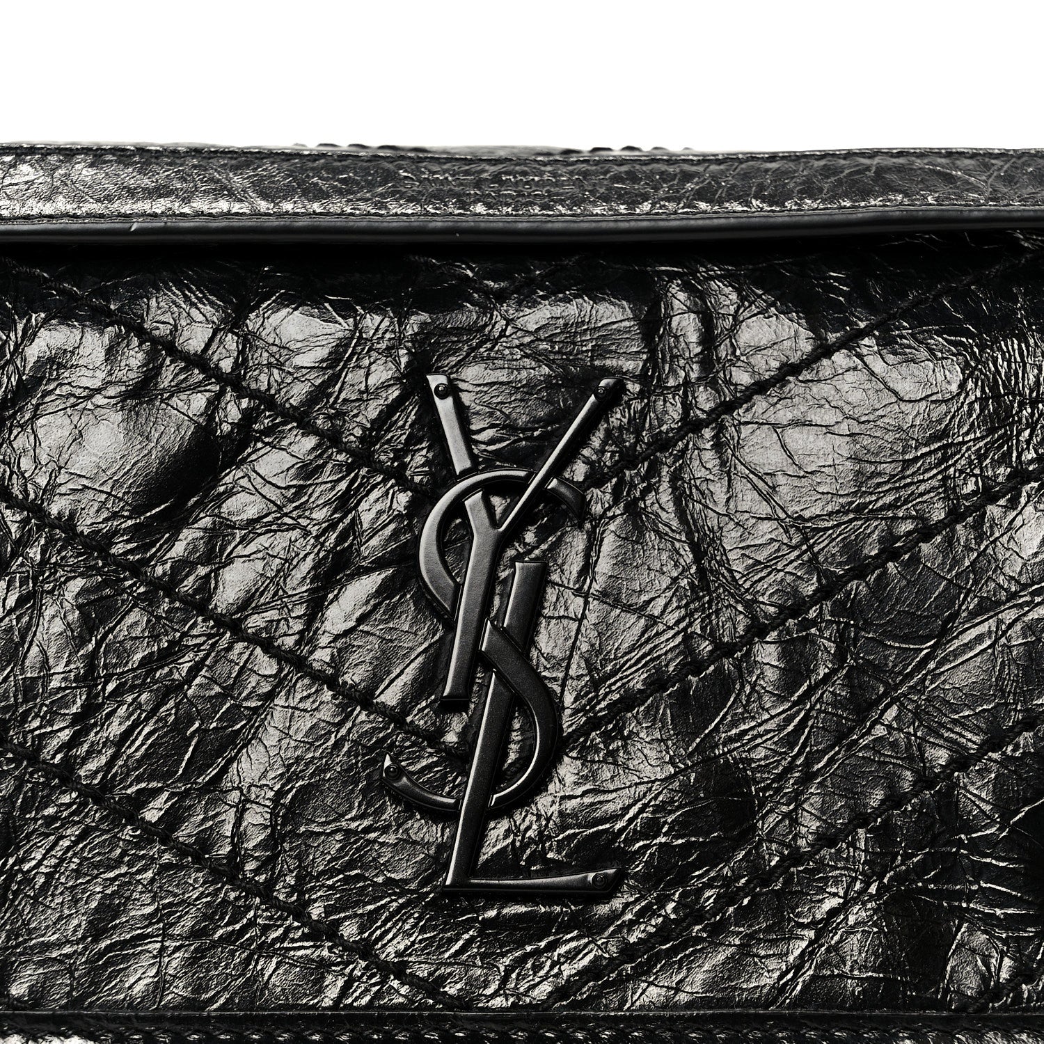 Crinkled Calfskin Matelasse Monogram Baby Niki Chain Satchel Black - Top Club