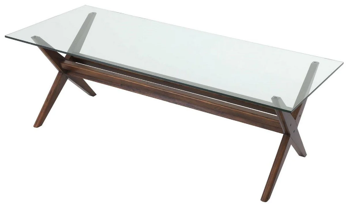 Luxury dining table brown 230 x 100 x H. 77 cm - Solid wood kitchen table with glass top - Rectangular dining room table - Luxury dining room furniture