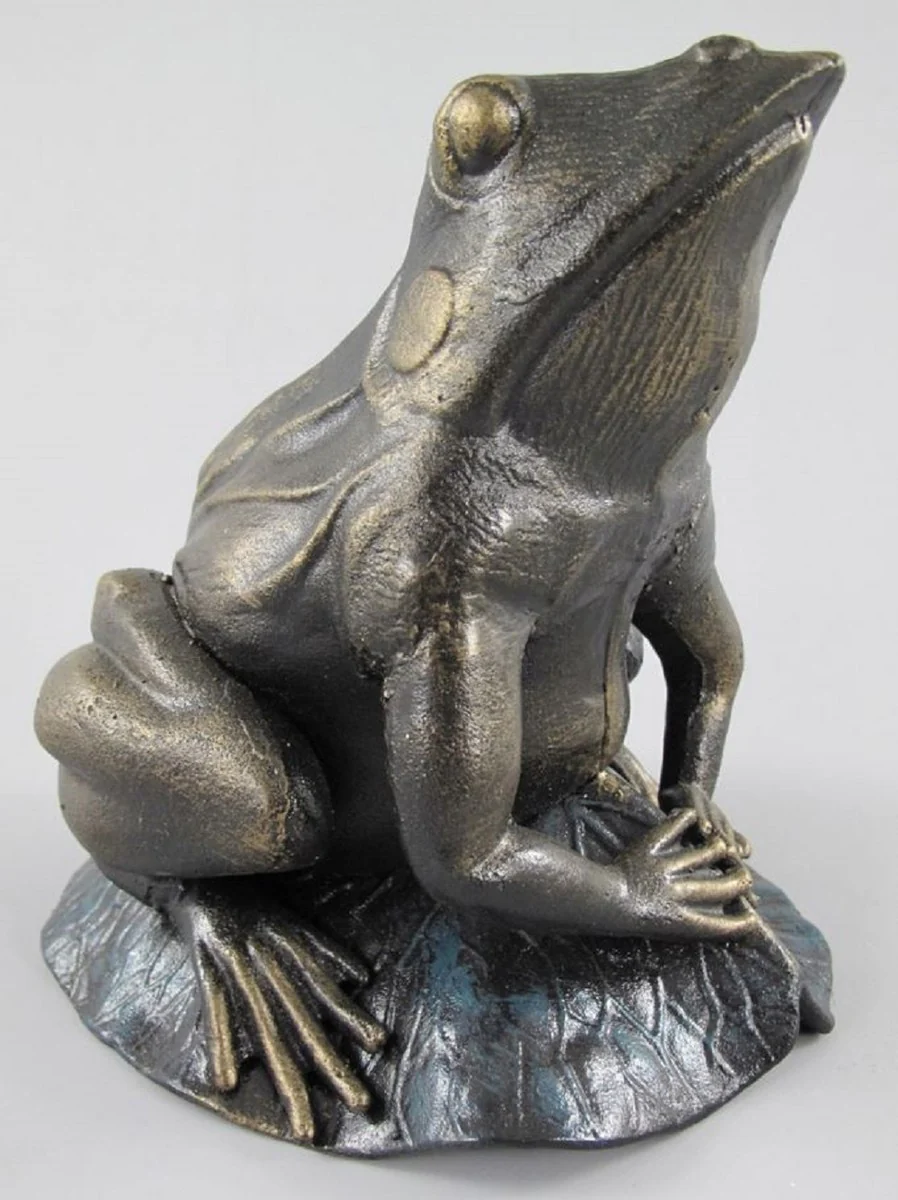 Decorative sculpture frog on pond leaf antique brass H. 28 cm - garden & terrace metal decorative figure - garden & terrace decoration accessories