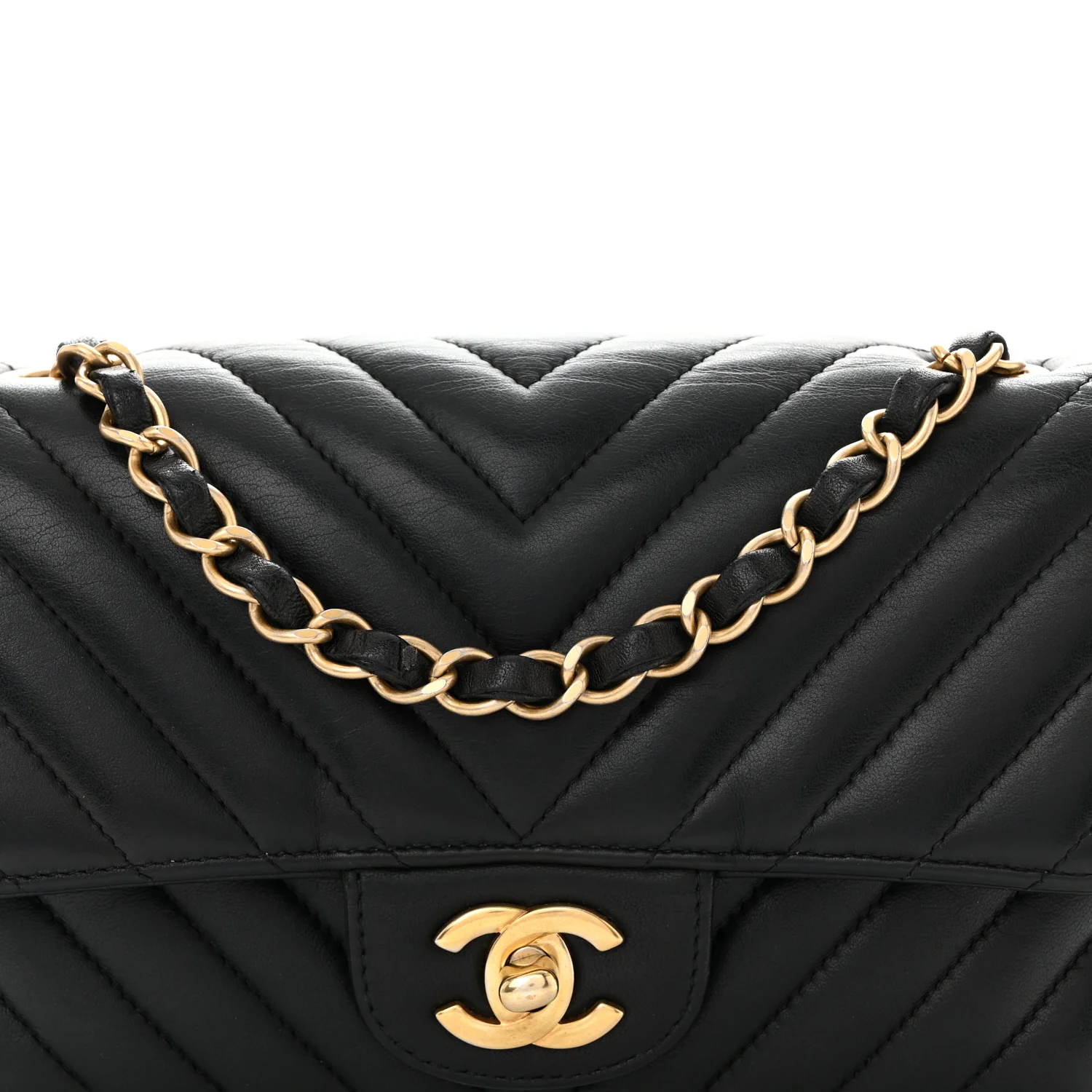 Lambskin Chevron Quilted Mini Rectangular Flap Black - Top Club