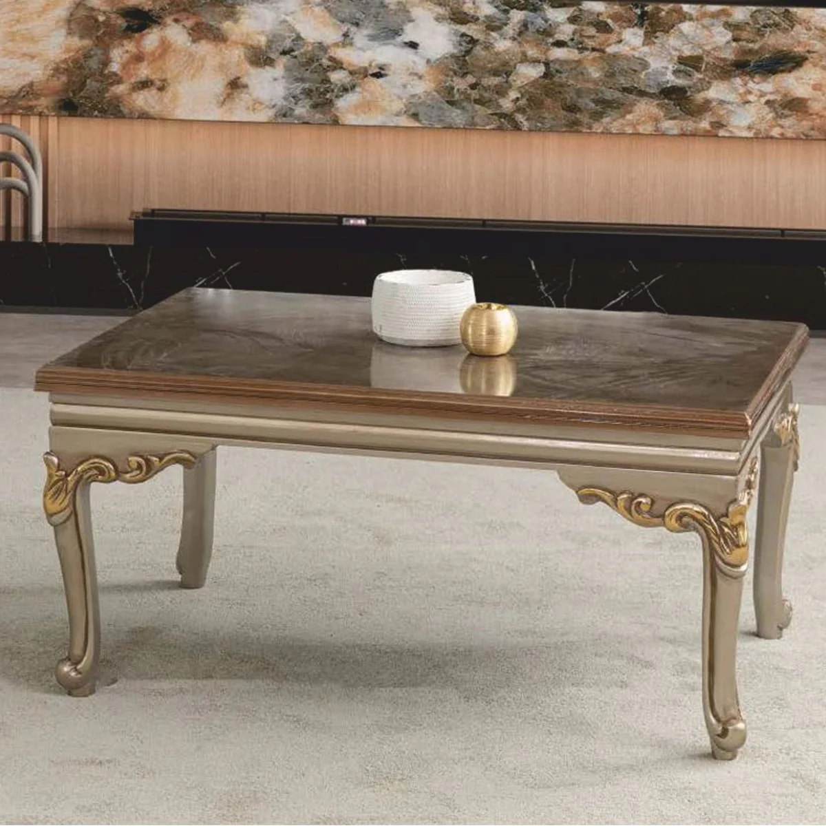 Luxury Baroque Coffee Table Gray / Gold 103 cm - Baroque Living Room Furniture