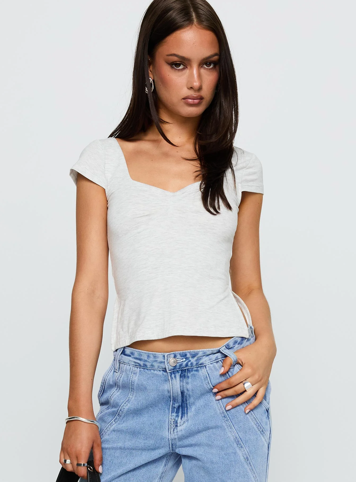 Rehna Short Sleeve Top Grey Marle