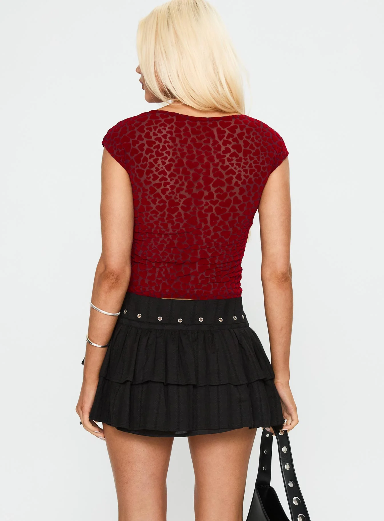 Fire Sign Studded Tiered Mini Skirt Black