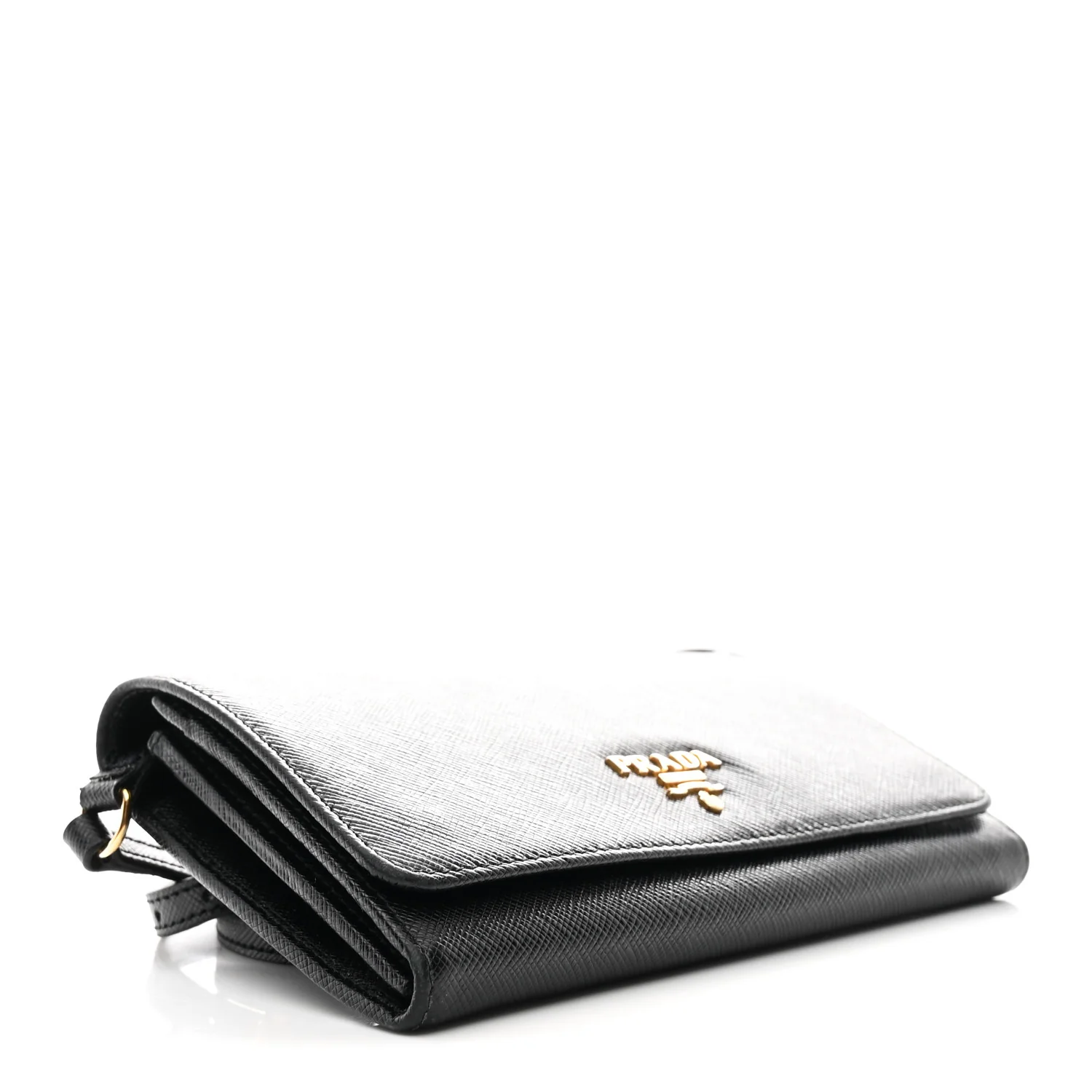 Saffiano Metal Flap Wallet With Strap Black - Top Club