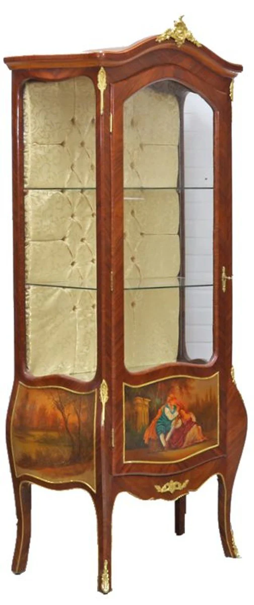 Baroque display cabinet model mahogany brown / gold H 190 cm, W 85 cm - display cabinet - living room cabinet
