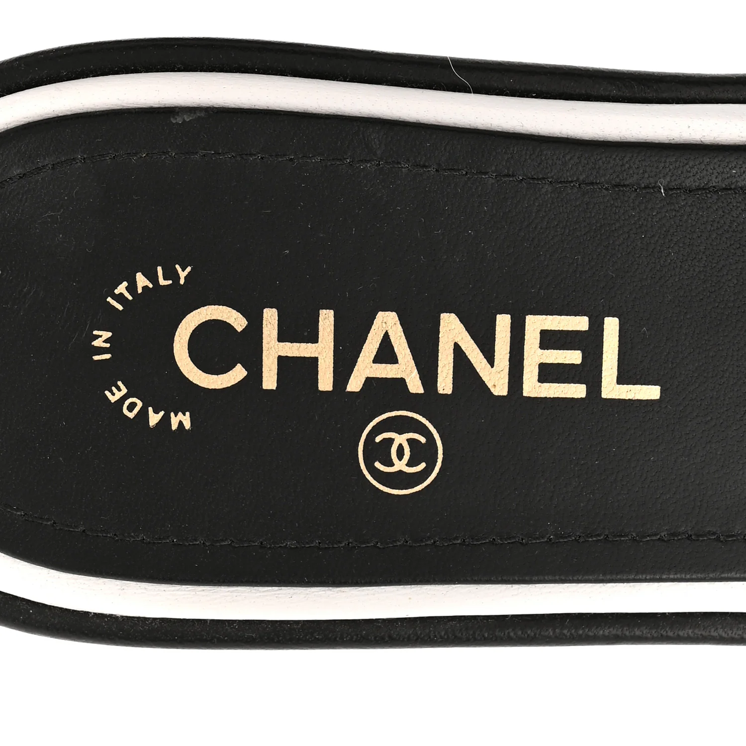 Lambskin Embroidered CC Mule Sandal 40 Black White - Top Club