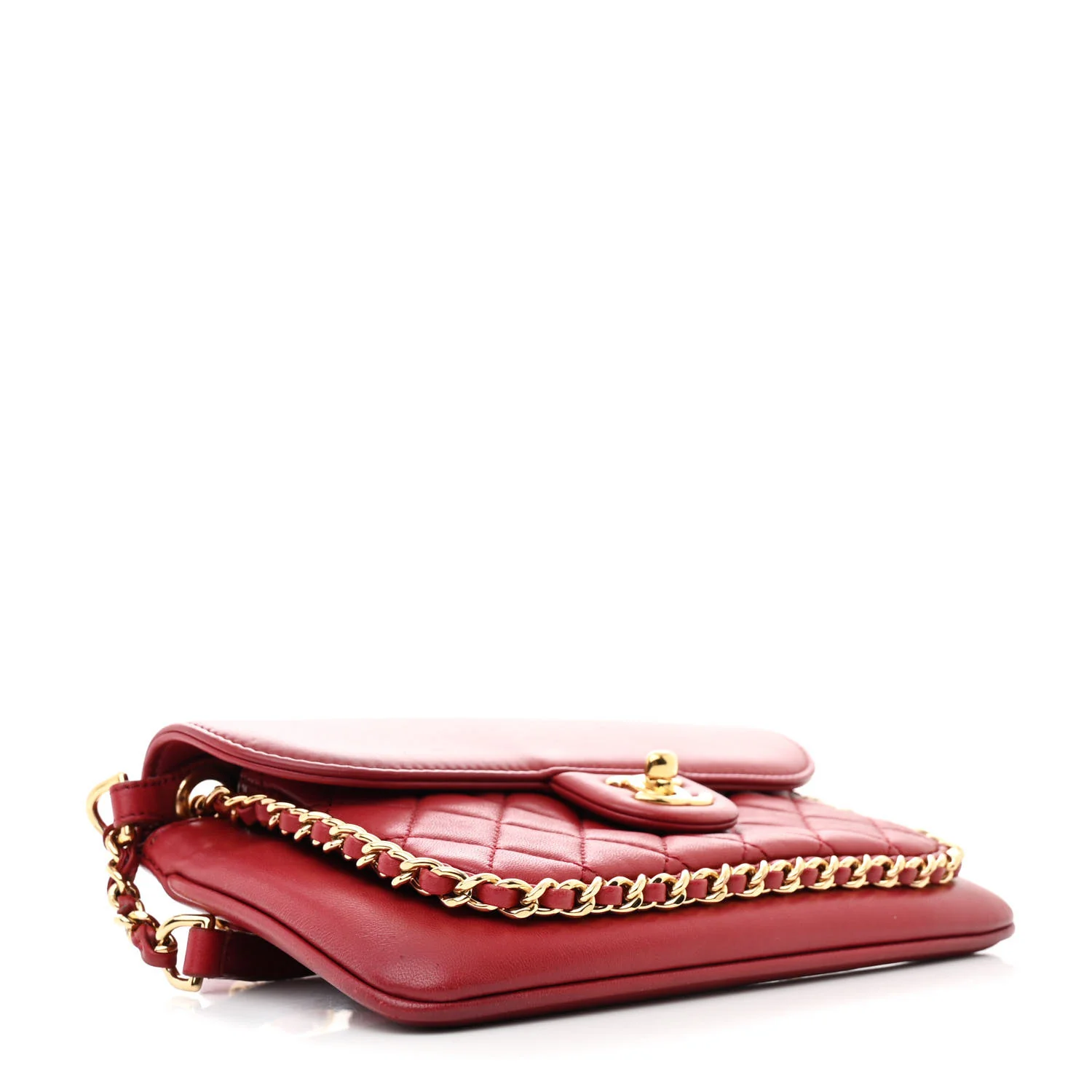 Lambskin Quilted CC Unchained Crossbody Red - Top Club