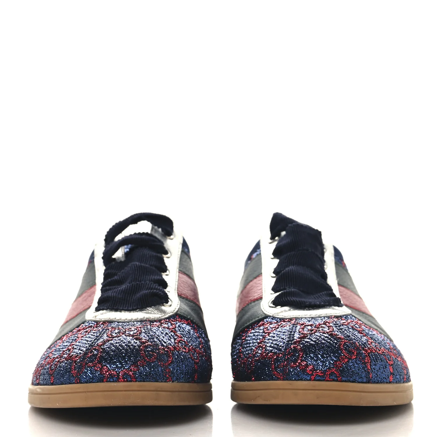 Lurex Calfskin Web GG Monogram Womens Falacer Sneakers 37 Iridescent Blue Iridescent Red Silver - Top Club