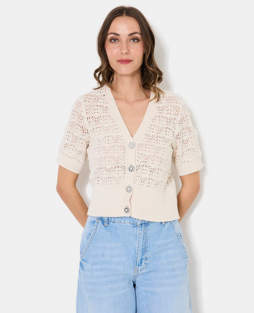 Pimkie Gilet manches courtes en maille ajourée