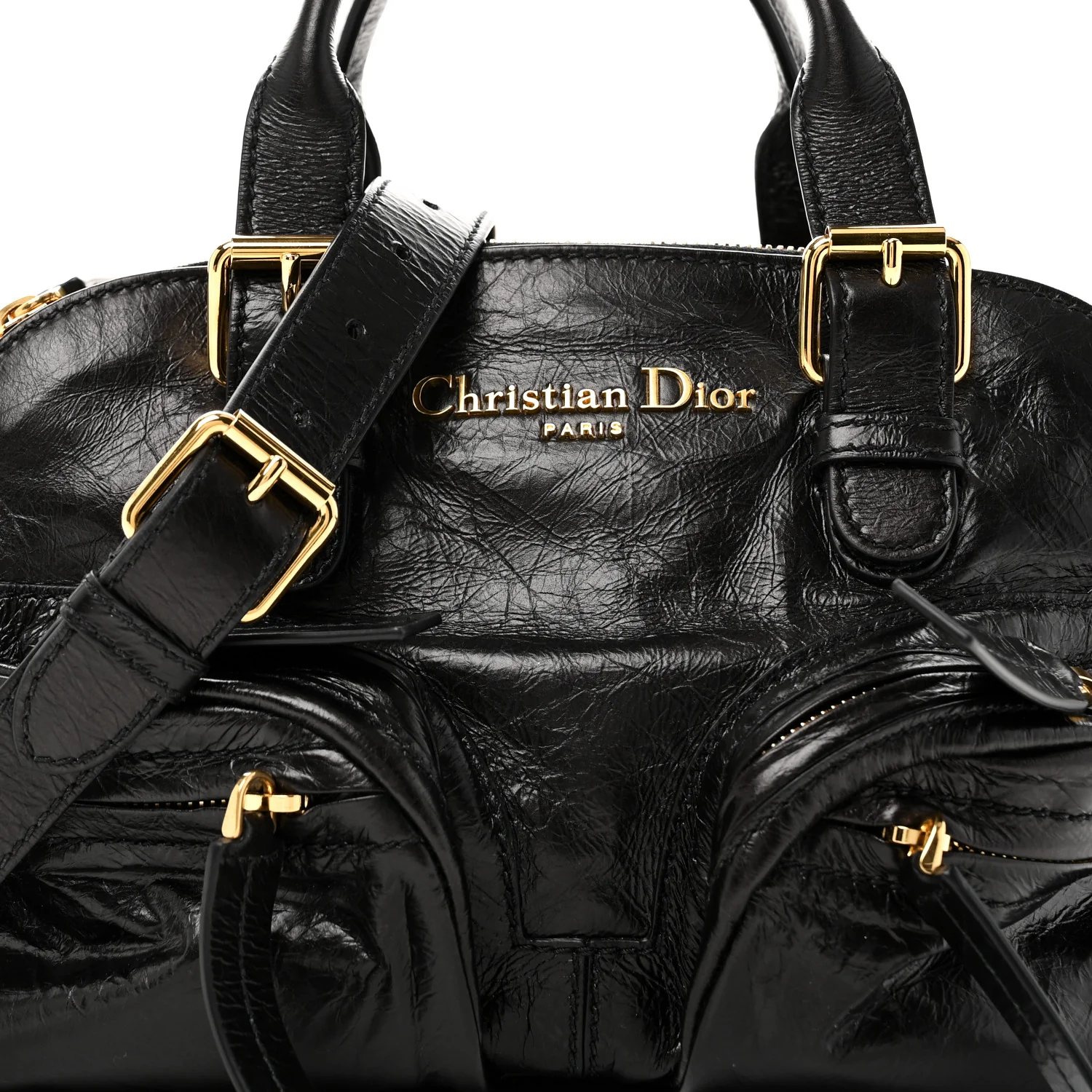 Crinkled Calfskin Small Grand Tour Bowling Bag Black - Top Club