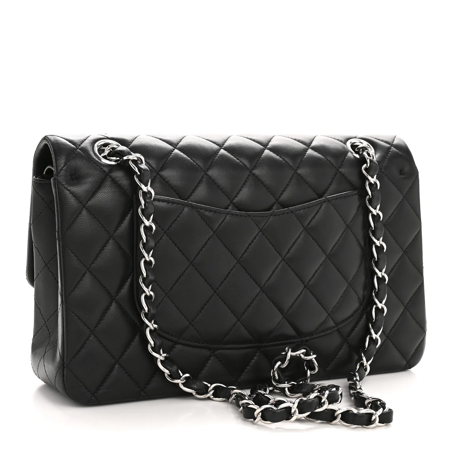 Lambskin Quilted Medium Double Flap Black - Top Club