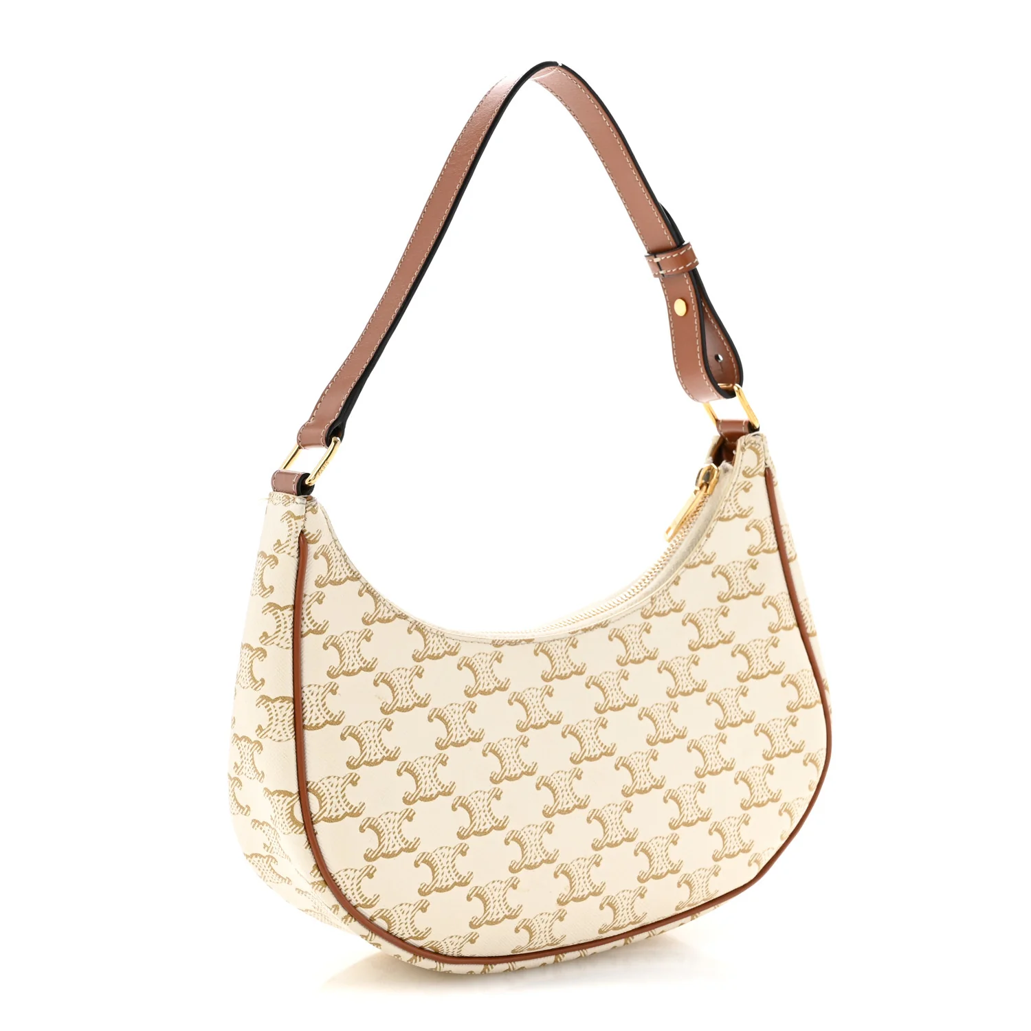 Canvas Calfskin Ava Triomphe Shoulder Bag White - Top Club