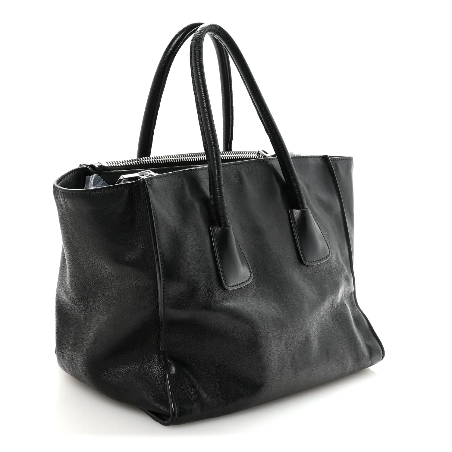Glace Calf Twin Pocket Tote Black - Top Club