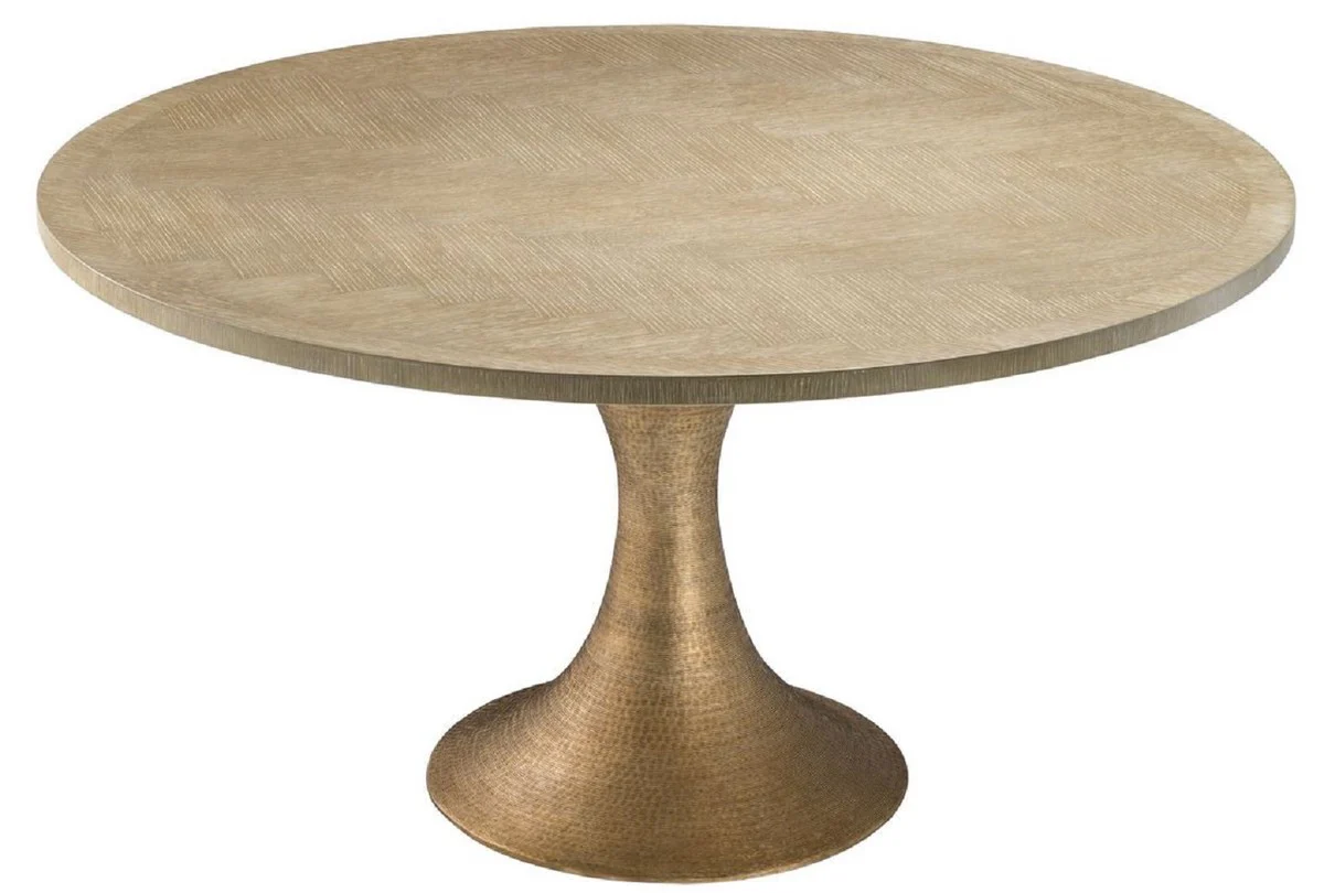 Luxury dining table natural color / brass Ø 140 x H. 76 cm - Round kitchen table - Luxury dining room furniture